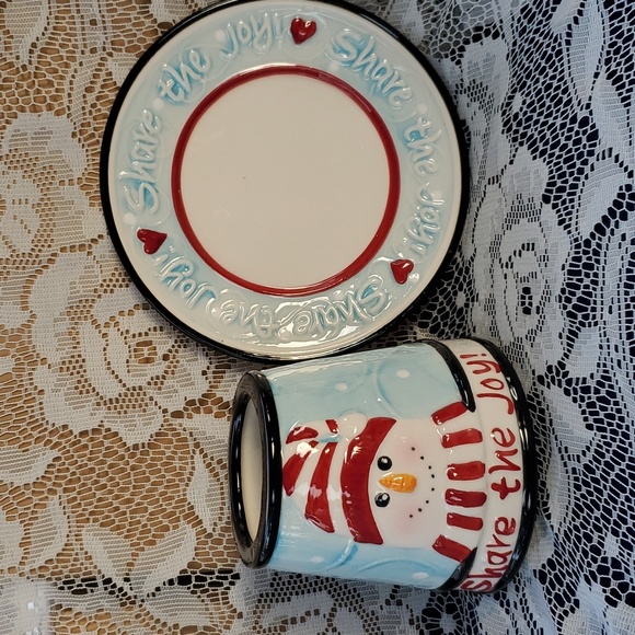 Snowman Candle Shade/Topper & plate, fits small-medium jar candles NEW - Picture 4 of 9